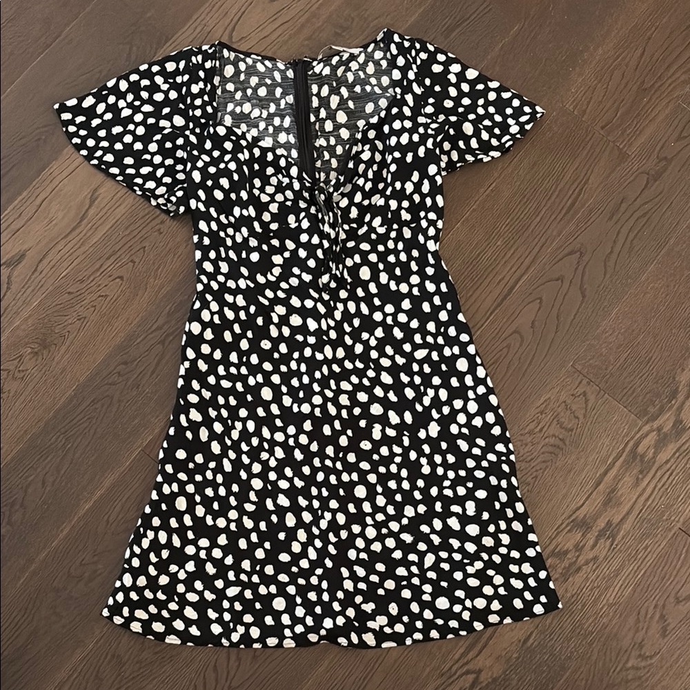 LOFT Black and White Ruffled Wrap Mini Dress